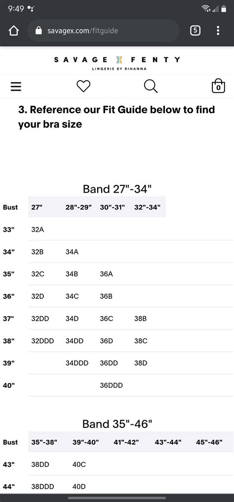 rihanna Fenty size chart